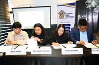THE National Home Mortgage Finance Corporation is exploring
blockchain-enabled solutions with Bayanichain Tech Inc. to boost transparency and efficiency in housing finance operations. In photo (from left) are BYC chief growth officer Gelo Wong, BYC chief executive officer Paul Mark Soliman, NHMFC IT chief Nora Encina, and Fund and Asset Management OIC-vice president Atty. Joshua Emmanuel Cariño.