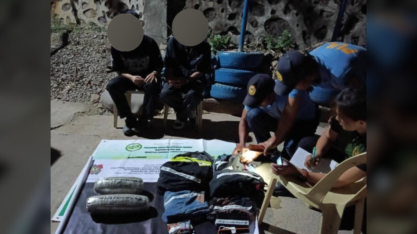 TWO male students from Quezon, Solano, Nueva Vizcaya, aged 18 and 21, were arrested during an interdiction operation in Poblacion, Sadanga, on 1 March.