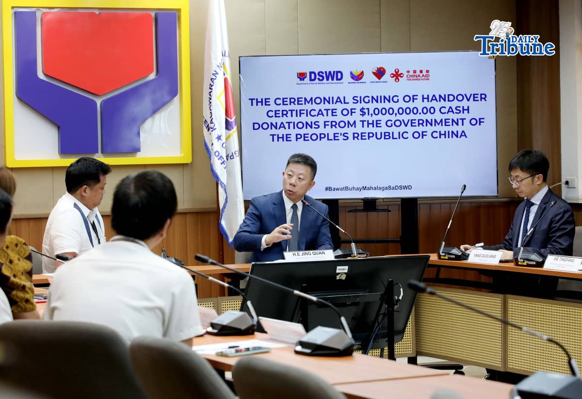 Chinese Ambassador to the Philippines Jing Quan speaks during the ceremonial signing of USD 1,000,000 cash assistance handover certificates for typhoon victims in the Philippines, from the government of the People’s Republic of China. The event was held at the DSWD Central Office in Quezon City on Monday, 2 March 2026.