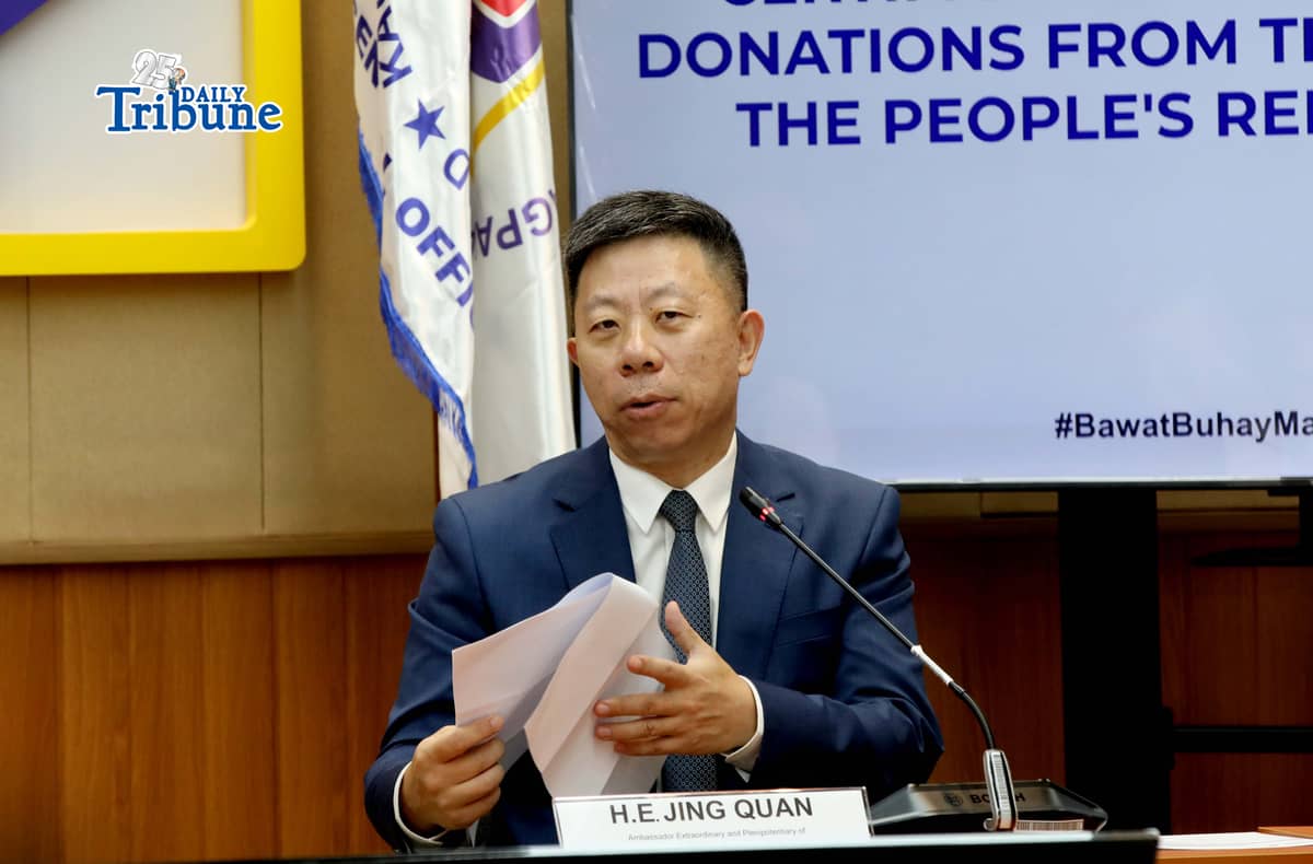 Chinese Ambassador to the Philippines Jing Quan speaks during the ceremonial signing of USD 1,000,000 cash assistance handover certificates for typhoon victims in the Philippines, from the government of the People’s Republic of China. The event was held at the DSWD Central Office in Quezon City on Monday, 2 March 2026.