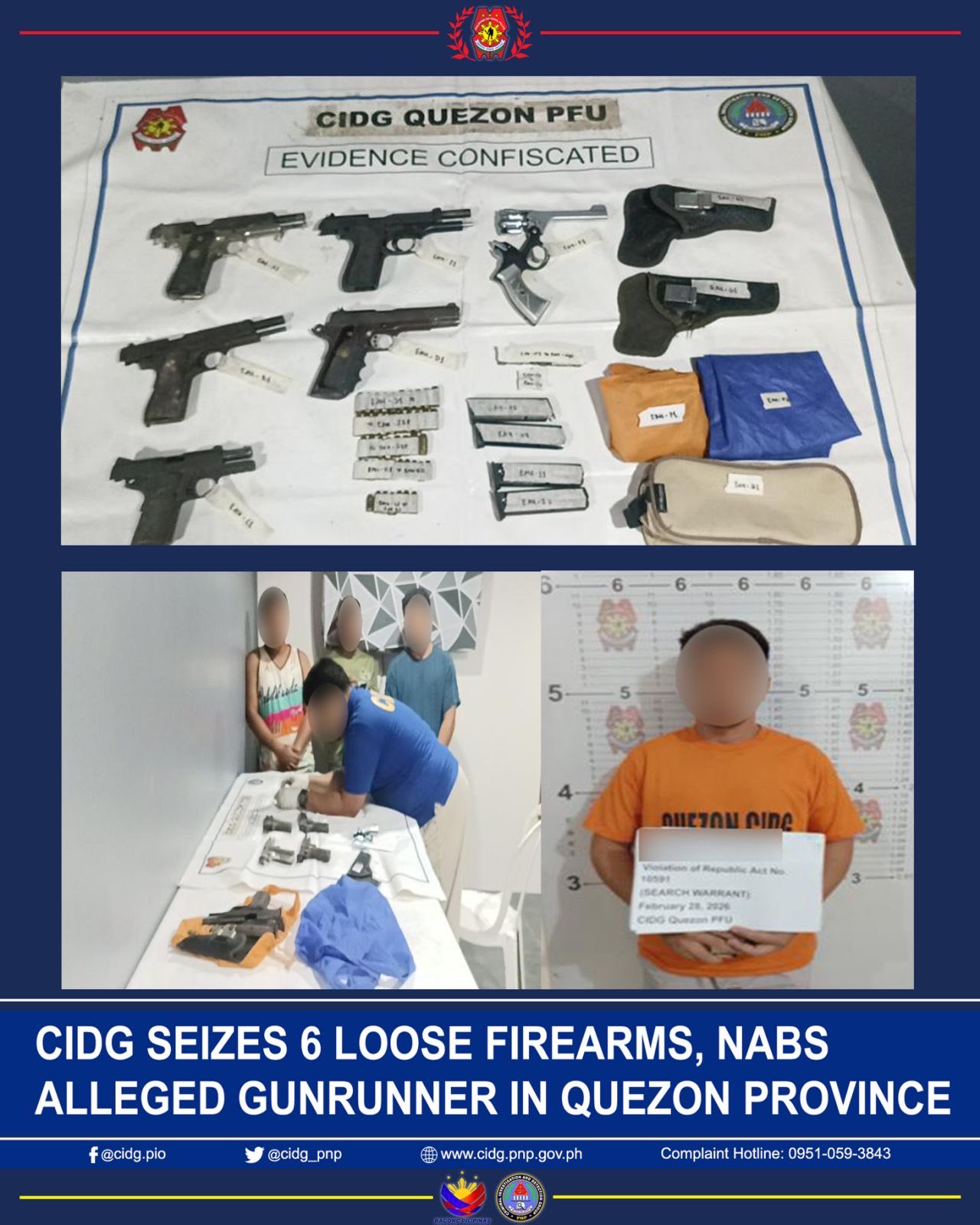 CIDG arrests alleged gunrunner in Quezon, seizes six firearms