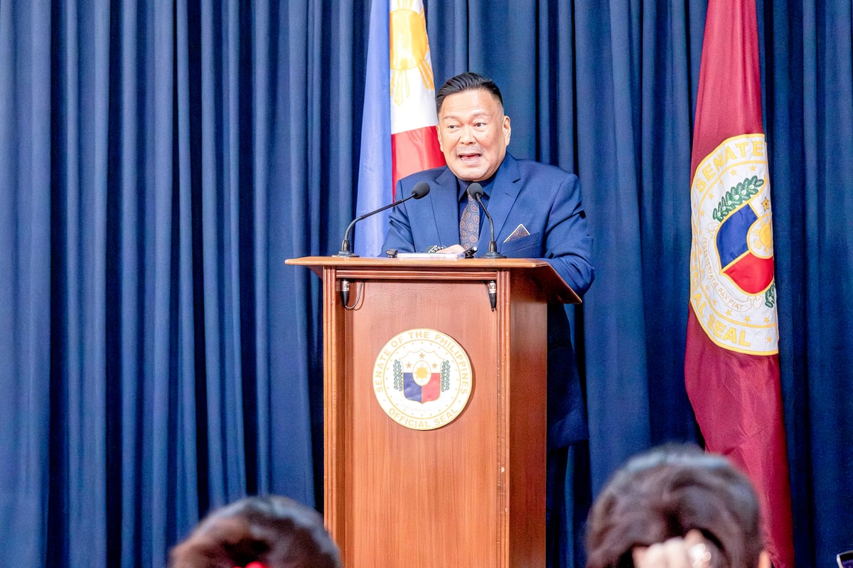 Senator JV Ejercito reports a conclusion of the second meeting for the Senate Committee mentioning that they cannot act yet on the cases not unless the committee has adopted to the rules on a press conference in Pasay City, Wednesday. According to Ejercito, there are some changes with the rules compared to the previous Congresses.| Aram Lascano, SPPA POOL