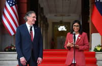 Venezuela’s interim president Delcy Rodriguez speaks alongside US Interior Secretary Doug Burgum after their meeting at the Miraflores Presidential Palace in Caracas, Venezuela, on March 4, 2026.