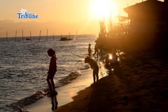 Children playing at shoreline