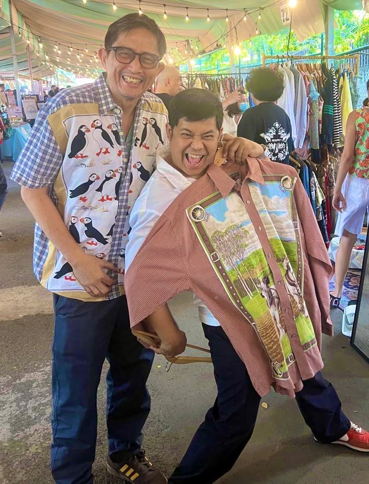 RON and Chris rocking Estela Enchanteds upcycled men’s shirts
