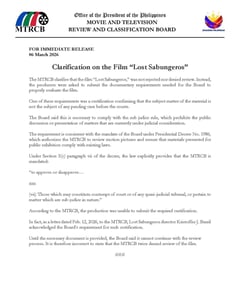 MTRCB clarifies review of ‘Lost Sabungeros’ documentary