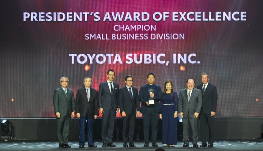 IN PHOTO (L-R) TMP Executive Vice President for Marketing Mr. Jose Maria Atienza, TMP Vice Chairman Dr. David Go, TMP President Mr. Masando Hashimoto, TMP Chairman Mr. Alfred Ty, TSB General Manager Mr. Ivan Castro, TSB President Ms. Mary Evangeline Tan, TSB Dealer Franchise Owner Mr. Jose B. Tan Jr. & GT Capital Holdings President Mr. Carmelo Maria Luza Bautista