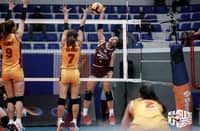 Cyrille Almeniana of Perpetual Help smashes her way to 28 points in Perpetual Help’s 25-20, 21-25, 25-23, 20-25, 15-6 victory over Mapua University in Season 101 of the National Collegiate Athletic Association women’s volleyball tournament Sunday at the San Andres Gym in Manila.