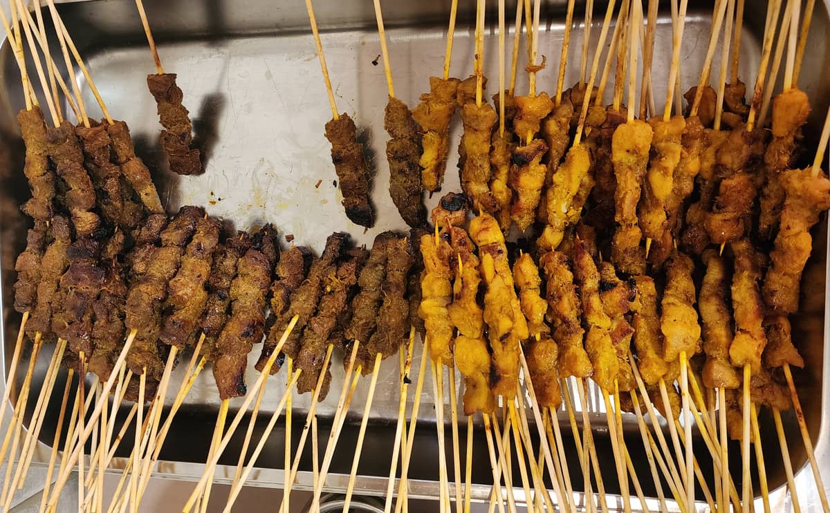 CHICKEN and beef satay.