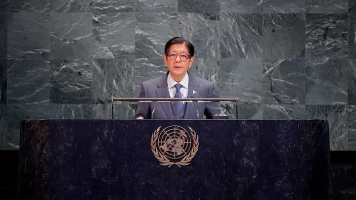 President Ferdinand "Bongbong" Marcos Jr. delivers remarks during the Special Plenary Meeting of the United Nations General Assembly at United Nations Headquarters in New York City on 10 March 2026.