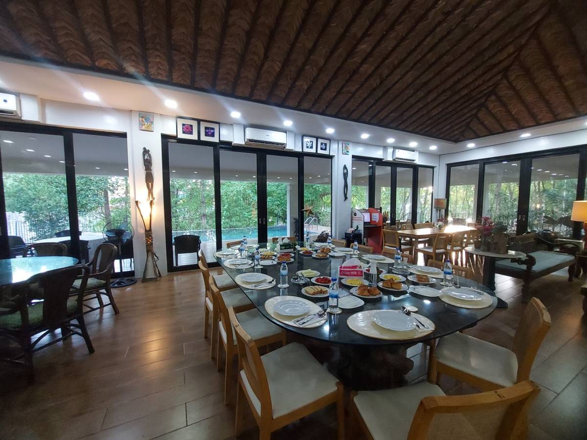 SPACIOUS layout for entertaining guests while savoring local produce.