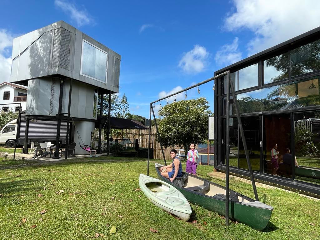 MODERN tree house and villa with biophilic architecture, set against nature where pineapples, papaya trees and other local produce grow abundantly.