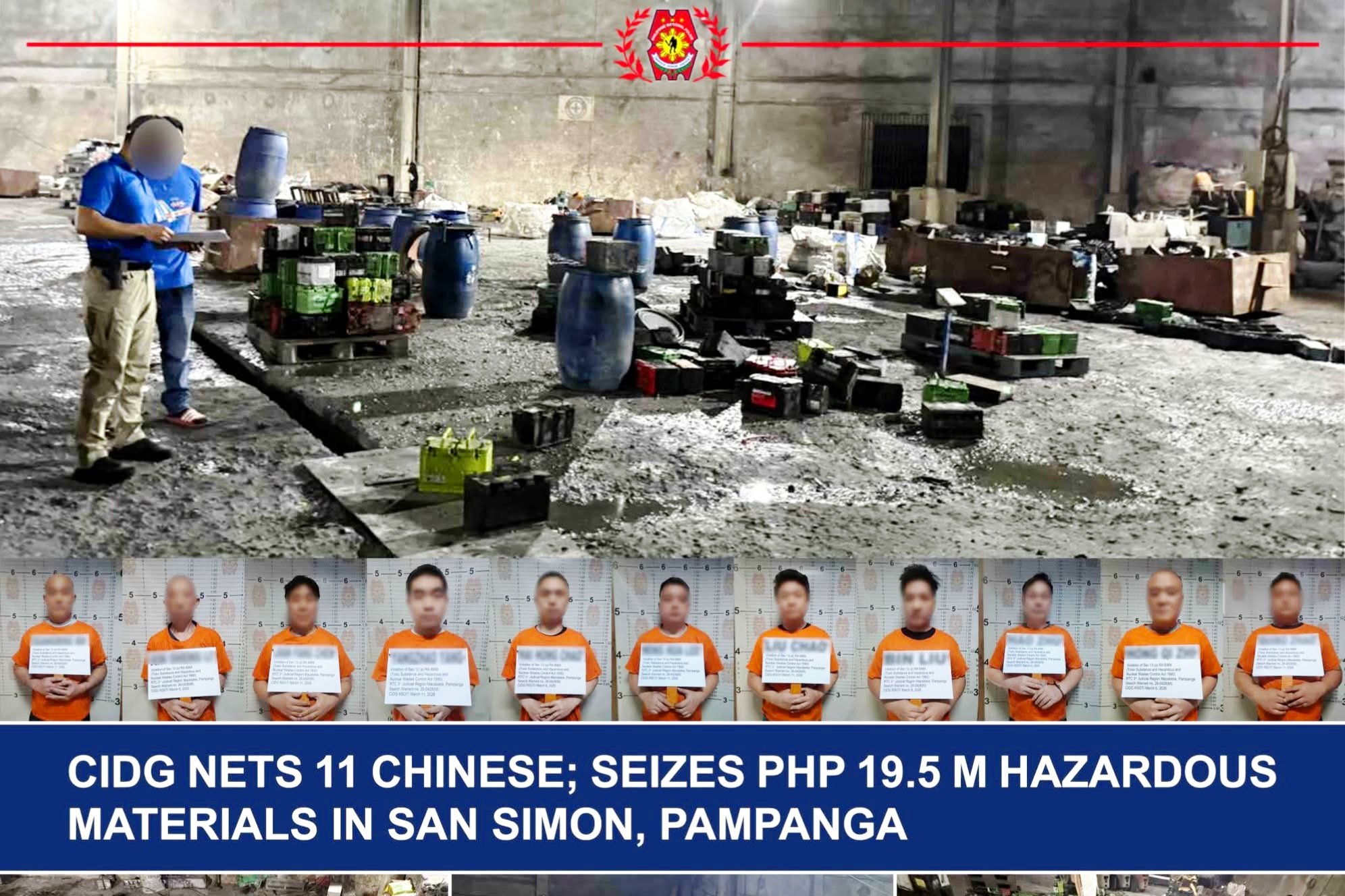 11 Chinese arrested, P19.5M hazardous materials seized in Pampanga