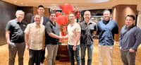 TOGETHER with PBA commissioner Willie Marcial (center), Jacque Ruby (second from left) is one of the prime movers in the entry of the Macau Black Knights to the PBA.