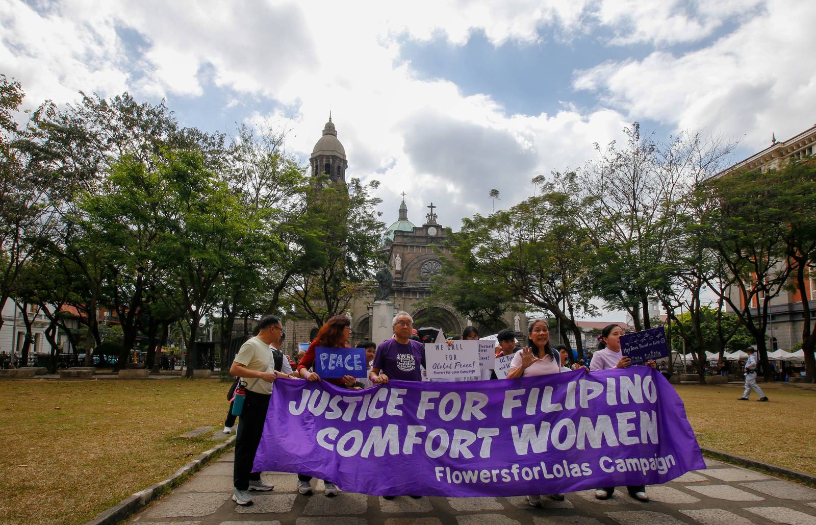 Women's rights advocates from Lila Filipina, Flowers for the Lolas, and Gabriela Women's Party march through Intramuros, Manila on  15 March 2026. Alongside descendants of Filipina "comfort women," they demand justice for atrocities committed during the Japanese occupation. The Walled City, once a garrison for the Japanese Imperial Army, stands as a silent witness to the hundreds of Filipinas who endured abuse within its walls.

The group also condemns the expanded US-Israel wars of aggression in West Asia and Latin America and stands with the women and children targeted by global conflict.