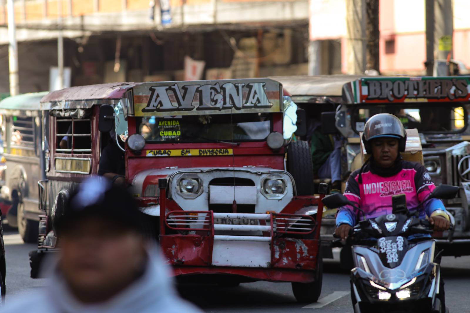 Public Utility Jeepneys (PUJs) ply their route at Recto Avenue in Manila on 16 March 2026. The Land Transportation Franchising and Regulatory Board (LTFRB) recently approved a fare hike in Metro Manila to assist drivers struggling with surging fuel costs, as diesel prices are projected to exceed P100 per liter this week.