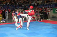 YOUNG taekwondo jins, like the one shown in red armor executing a powerful three-point head kick during a sparring match, are expected to gather to compete in the SMART/MVPSF National Carlos Palanca Jr. Taekwondo Championships this weekend.