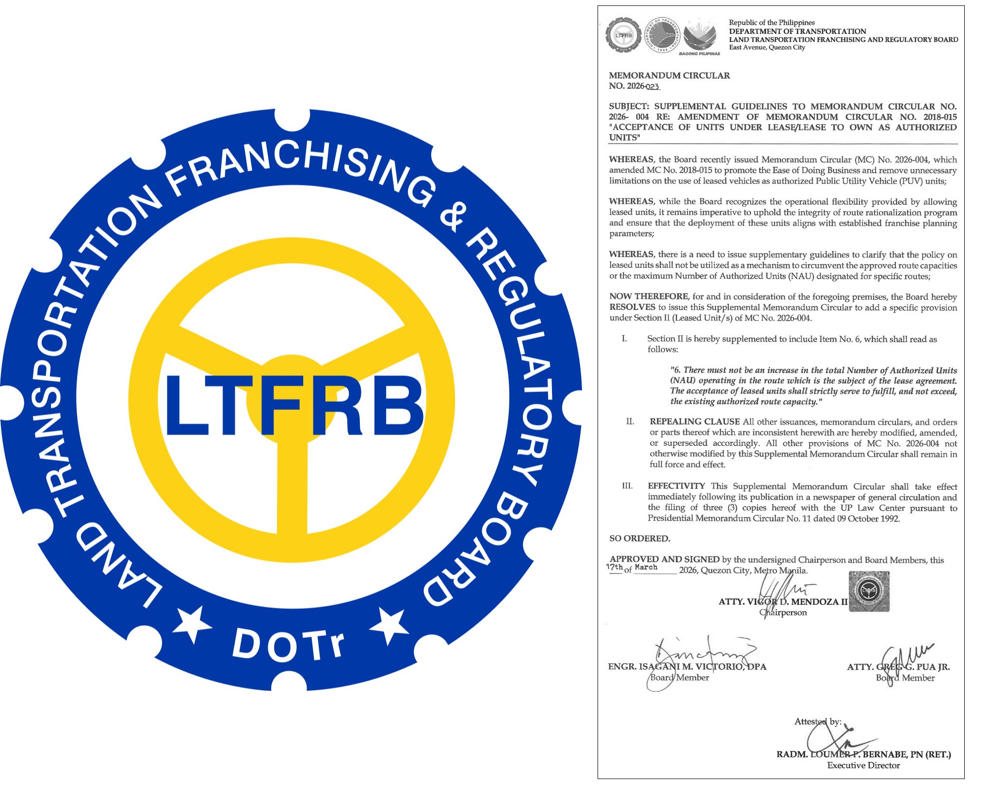 LTFRB: Leased PUVs must not exceed route capacity