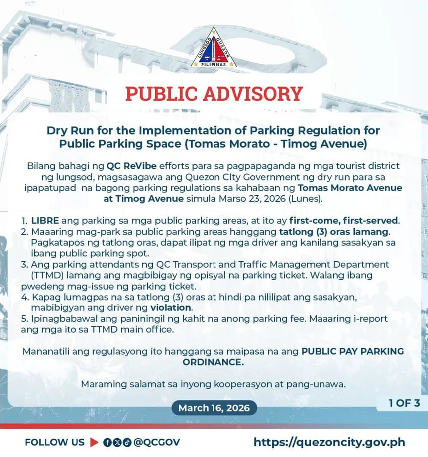 QC imposes temporary parking rules in busy areas
