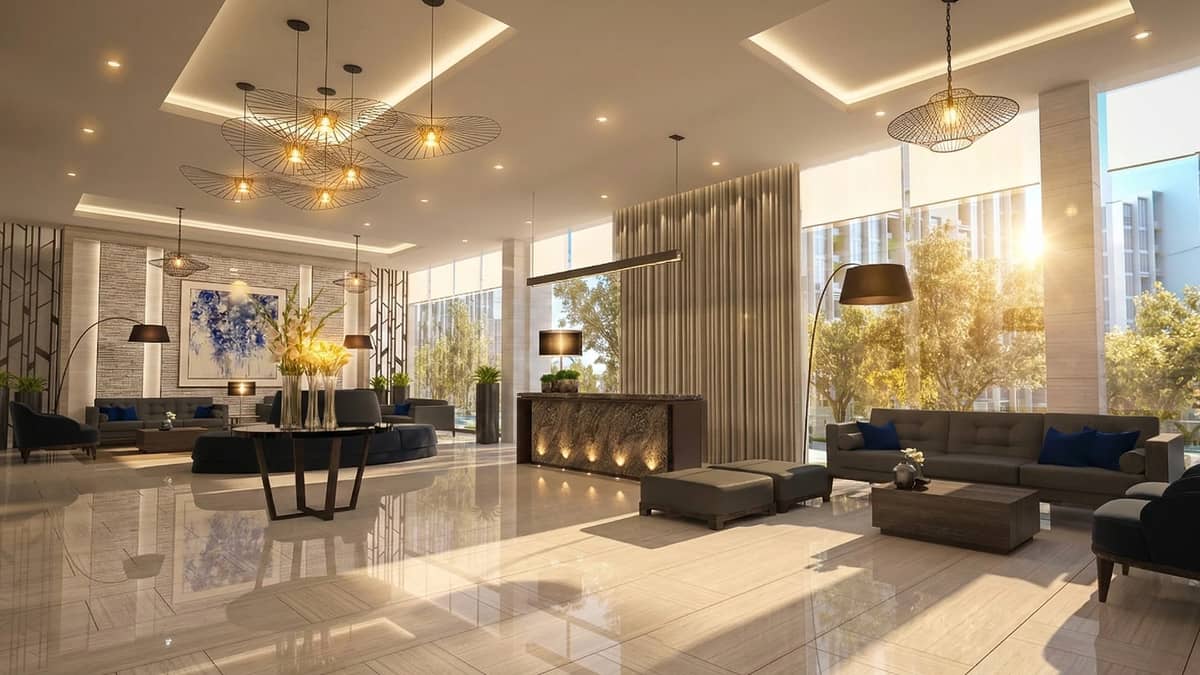 MODERN aesthetic combines cozy lighting with lush green spaces.