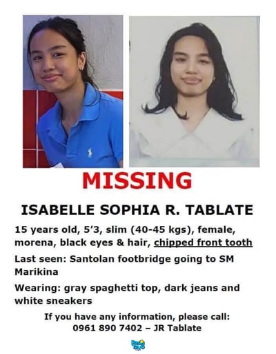 Search on for missing 15-year-old girl from Pasig