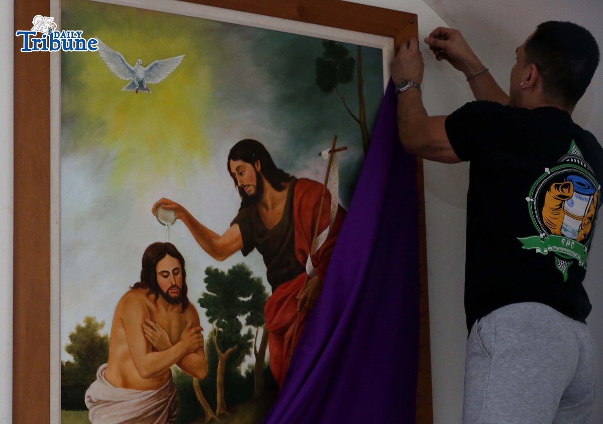 Personnel at Sto. Niño Parish Shrine in Brgy. Bago Bantay cover statues and sacred images in purple cloth, symbolizing both the sorrow of sin and the royal dignity of Christ. The veiling reflects Christ’s hiding during his Passion and prepares the faithful for the joy of Easter.