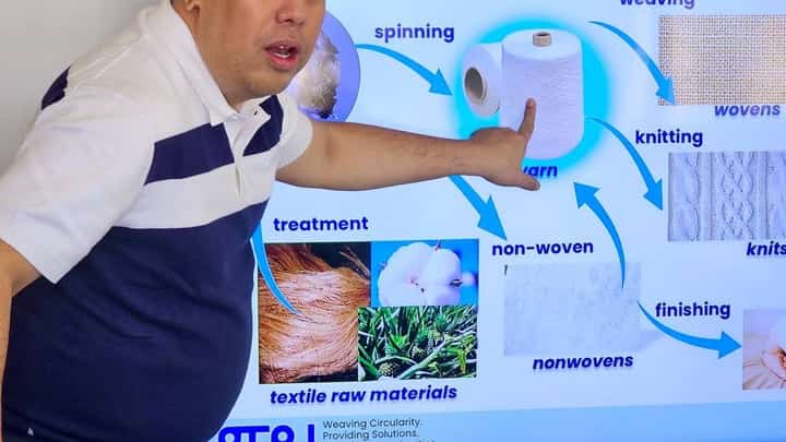 DEPARTMENT of Science and Technology-Philippine Textile Research Institute director Dr. Julius L. Leaño Jr. lectures visitors on the textile value chain.