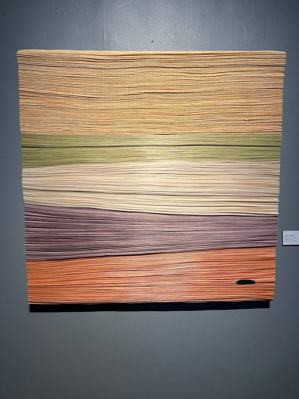 YELLOW Sky I, 2026, Handwoven raffia, abaca and spun polyester embroidered on canvas, 36” x 36.”
