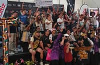 MEMBERS of the Team Tri-SND Barracudas celebrate after winning their third straight Tribu Maisugon award during the BYD IRONMAN 70.3 Davao over the weekend.