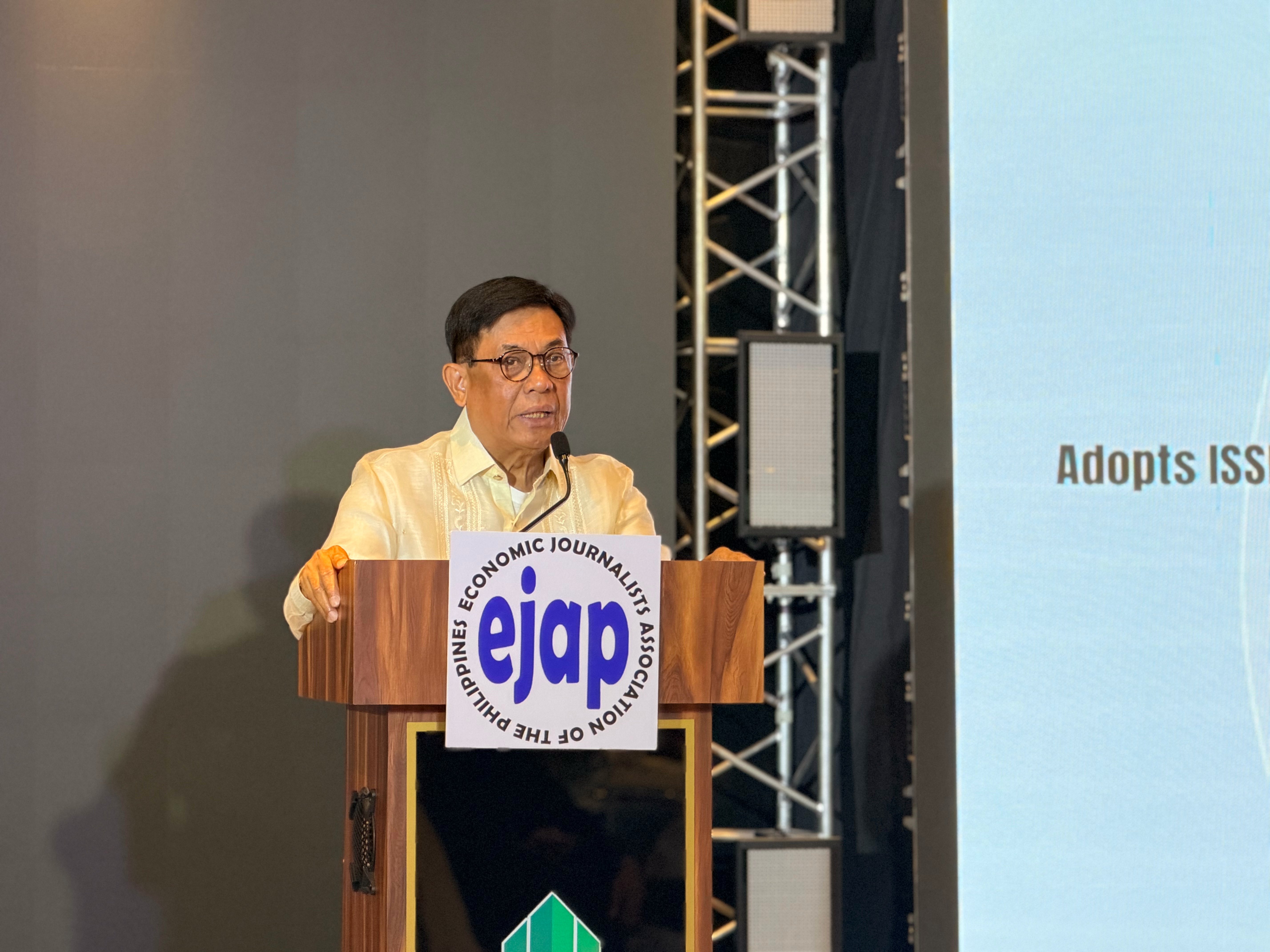 SEC Chairperson and CEO Francisco Lim delivers keynote speech at the inaugural Sustainability Forum hosted by the Economic Journalists of the Philippines on Monday.