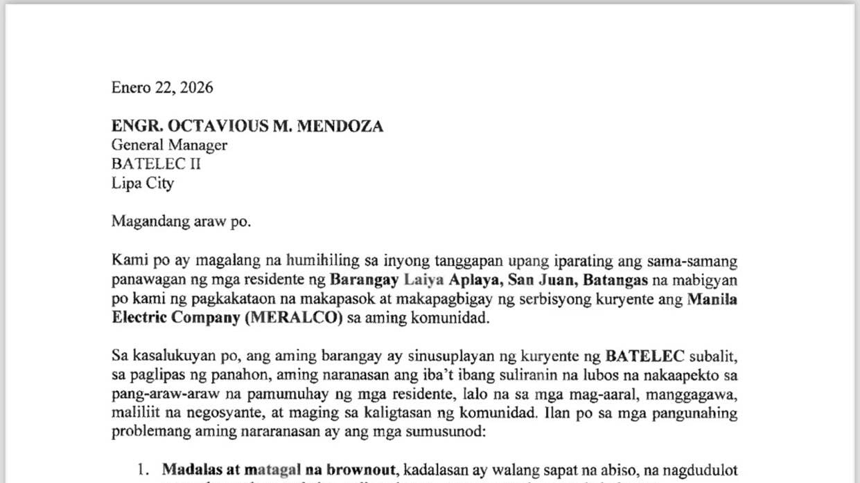 Batangas residents seek Meralco entry amid power woes