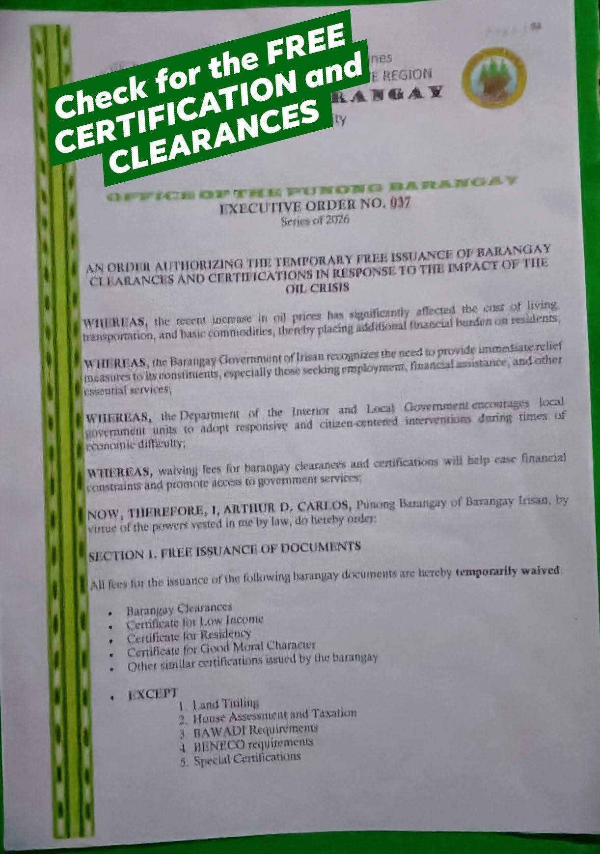 Barangay in Baguio waives fees for official documents