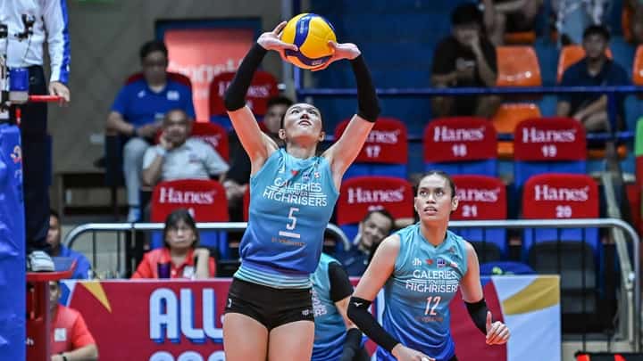 JULIA Colonel sets the play that powered the Galeries Tower Highrisers to a 25-16, 25-20, 30-28 win over Capital1 in the Play-in stage of the Premier Volleyball League All-Filipino Conference on Tuesday.