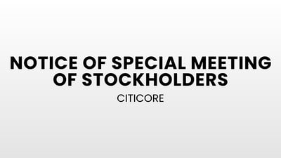 CITICORE RENEWABLE ENERGY CORPORATION: Notice of Special Meeting of Stockholders