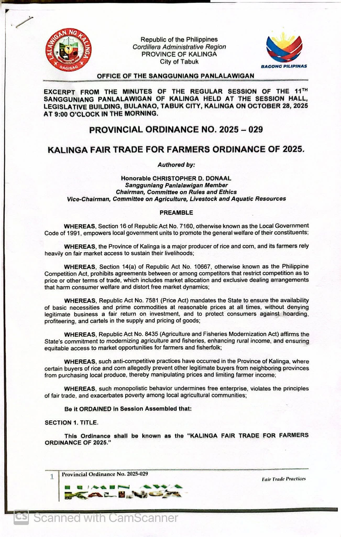 Kalinga enacts fair trade law to protect farmers
