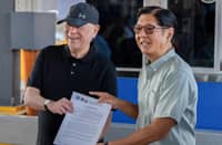 San Miguel chairman and CEO Ramon Ang and President Ferdinand Marcos Jr.