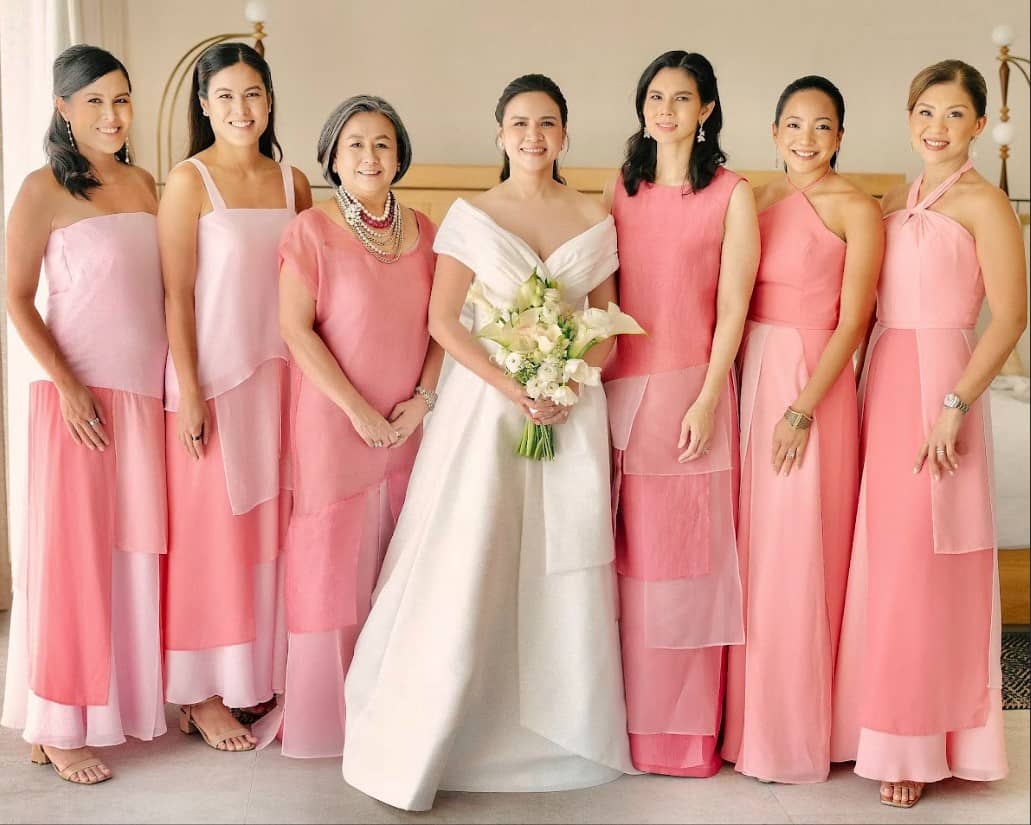 BRIDESMAIDS and Maid of Honor Maiqui Domingo, Samantha Barrera, Ria Pineda, the bride, Marie Pineda Adashek, Patricia Tañedo and Ida Gomez.