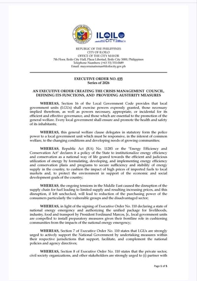 Iloilo City forms crisis council amid energy emergency
