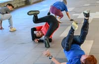 ELDERS warm up before a parkour training session in Singapore.