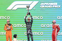 Oscar Piastri (left), Kimi Antonelli (middle), Charles Leclerc (right)