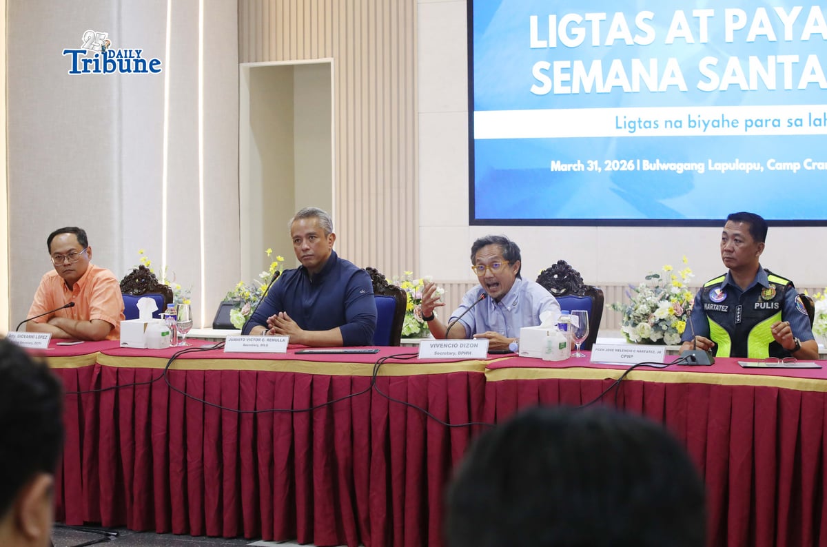 (March 31 2026) DILG Secretary Juanito Victor C. Remulla leads the Inter-agency Press Briefing regarding the PNP personnel deployment during Holy Week exodus and update of the Maharlika High together with DOTr Secretary Giovanni Z. Lopez, DPWH Secretary Vivencio B. Dizon, and Chief PNP PGen. Jose Melencio C. Nartatez Jr. at the Camp Crame in Quezon City on Tuesday, March 31, 2026. Photo/Analy Labor