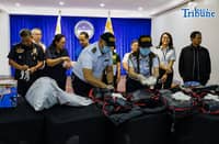 Customs officials, assisted by a K-9 unit, rip open inbound parcels containing suspected illegal drugs during a press conference at Ninoy Aquino International Airport in Pasay City on Tuesday, 31 March 2026.
The agency said the seized methamphetamine hydrochloride, or shabu, is valued at about P38 million, adding that anti-drug operations have led to the confiscation of P1.865 billion worth of illegal drugs since the start of the year.