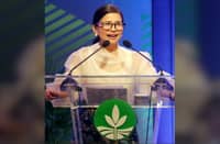 DARLENE Marie Berberabe delivers her keynote address during the Gender and Development Forum, emphasizing inclusive leadership and expanded access to opportunities for women.