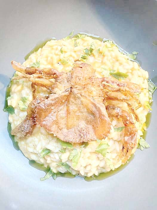ALIGUE Risotto with crispy soft shell crab by chef Sau del Rosario.