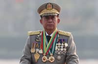 Senior Gen. Min Aung Hlaing during a commemorative parade in Myanmar, 2023.