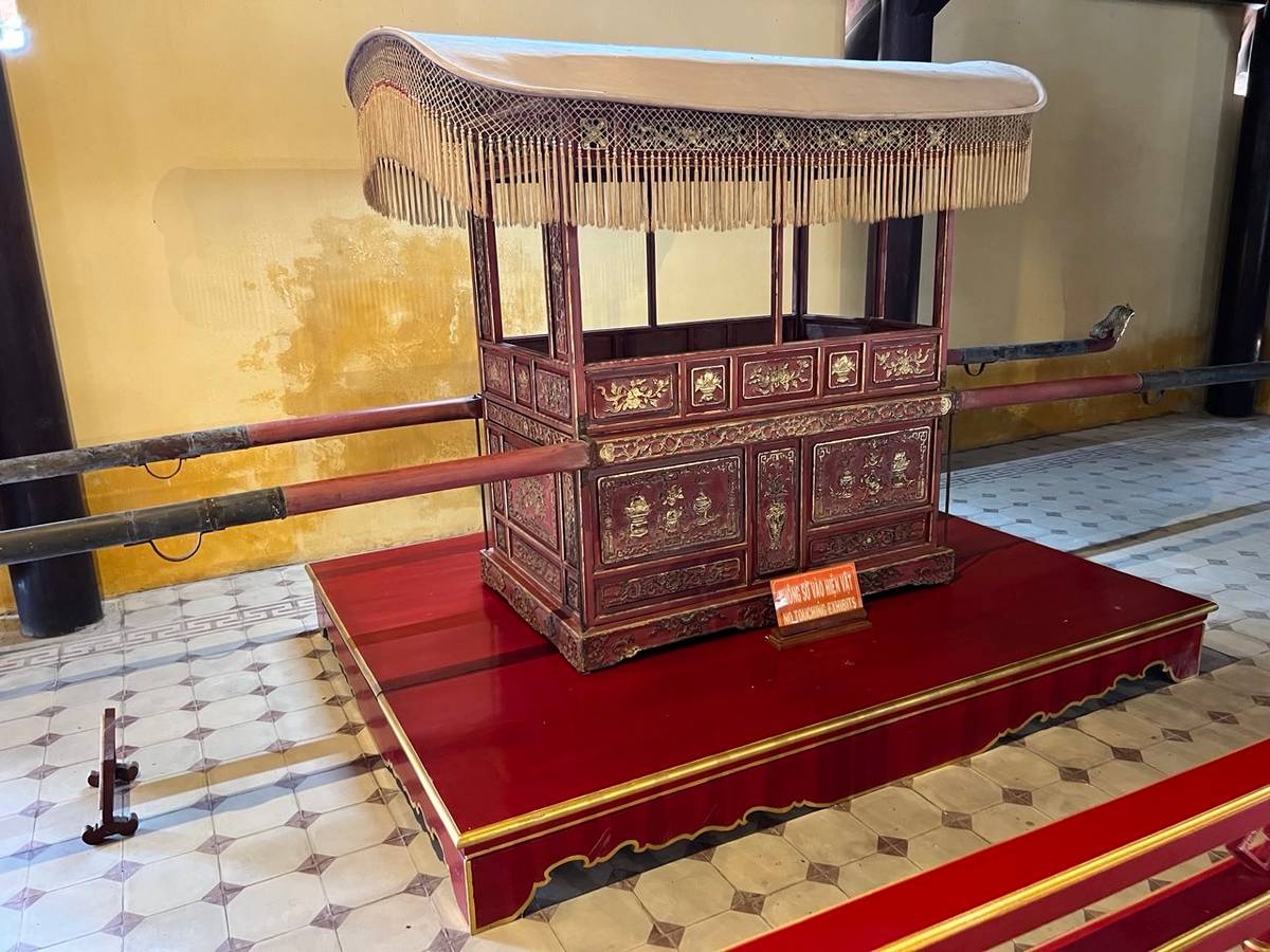 A historic sedan chair, also known as a kieu, used for carrying members of the Vietnamese Imperial family.