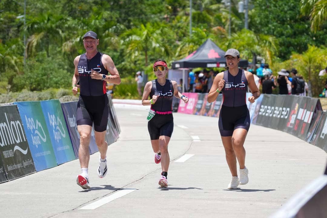 JENS Jacobsen, Jennifer Uy, and Jasmine Alkhaldi form the BYD Triathlon Team that finishes in the Top 8 out of 34 teams in their division.