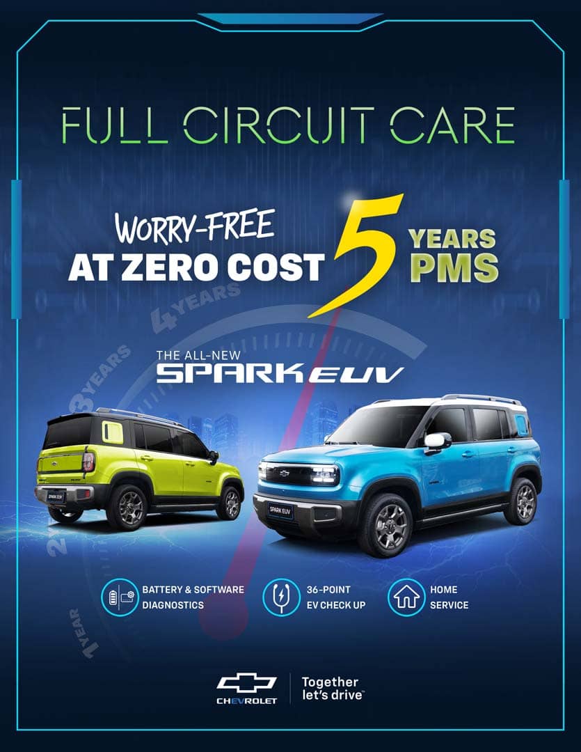 SPARK EUV Activ comes with up to five years of free preventive maintenance under Chevrolet’s extended Full Circuit Care offer