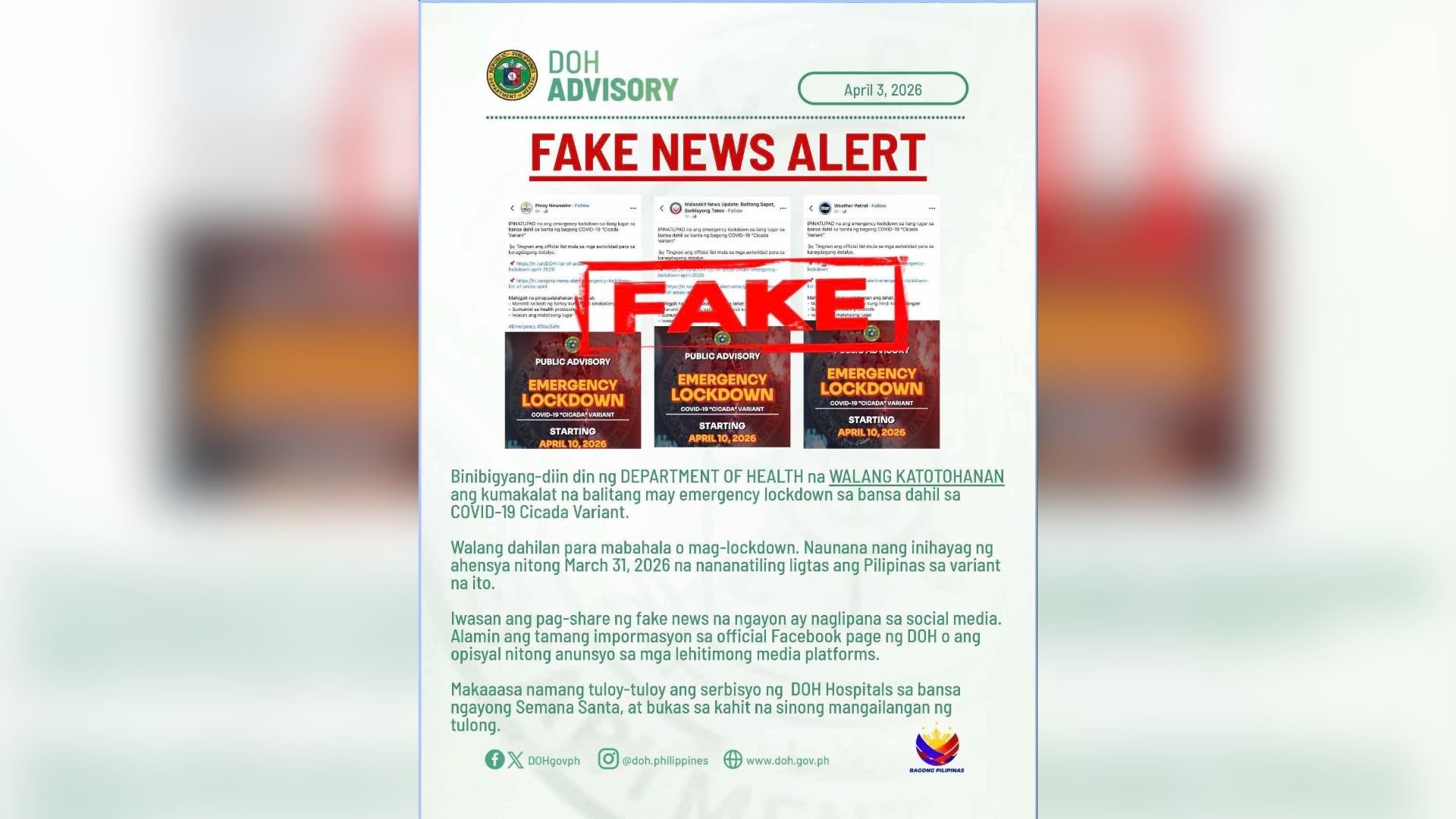 DOH says COVID-19 emergency lockdown fake