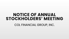 COL Financial Group, Inc. - Notice of Annual Stockholders' Meeting